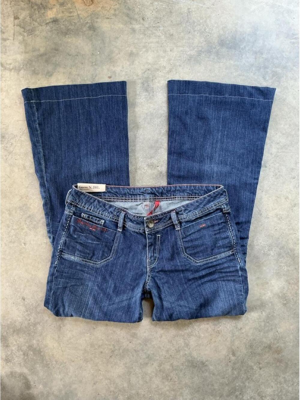 Y2K Guess Low Rise Bootcut Jeans | Dark Wash Designer Denim